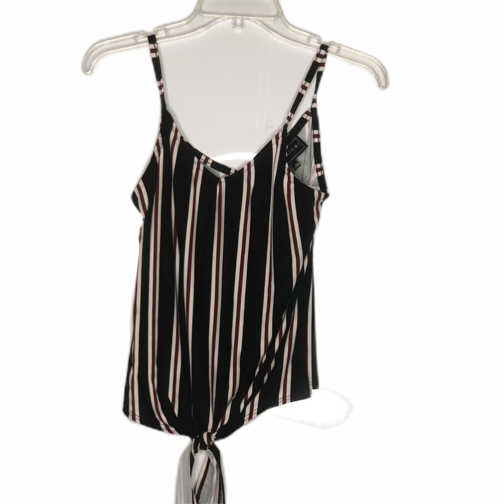 Polly Esther Black White Burgundy Stripe Cami Tank